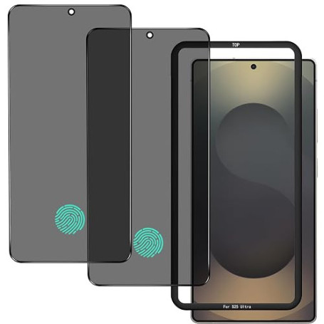 Anti-Espion Verre Trempé pour Samsung Galaxy S25 Ultra, [Compatible Empreinte Digitale ID] [2 pièces] Anti-Spy Privacy Film Prot