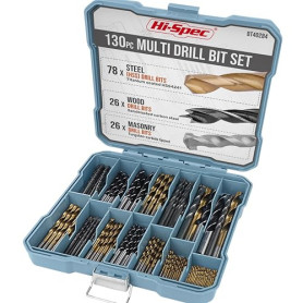 Hi-Spec Coffret de 130 Forets Hélicoïdaux HSS Revêtus de Titane (1-10mm) - Kit de Perçage Polyvalent Forets Metaux, Bois et Plas