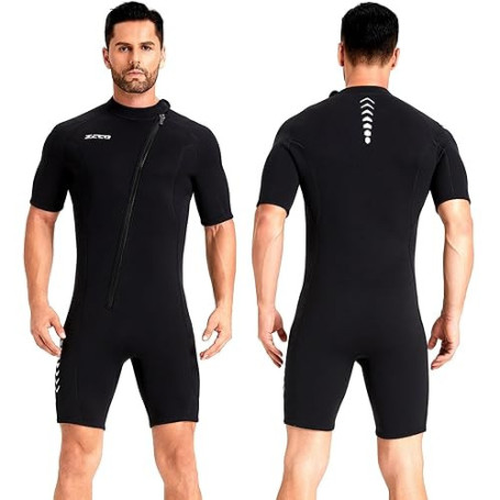 ZCCO Combinaison Shorty en néoprène de 3 mm pour Homme, Fermeture éclair à l'avant, pour la plongée, la Natation, Le Surf, la pl