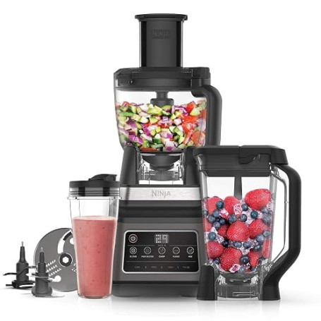 Ninja Robot Culinaire et Mélangeur 3 en 1 Avec 5 Programmes Automatiques : Mélange, Hache, Purée, Bol de 1,8 L, Carafe de 2,1 L,