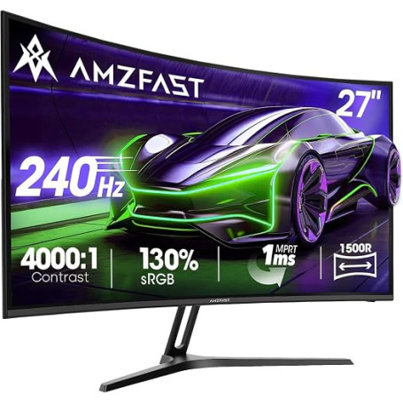 Amzfast Ecran PC Gaming 27 Pouces 240Hz/FHD Moniteur Incurvé 1920x1080, 1ms MPRT, sRGB 130%, Anti-Lumière Bleue, HDR, Adaptive S