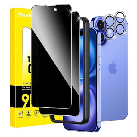Pnakqil Verre trempé pour iPhone 16 Plus Anti Espion avec Protecteur Camera,Privacy Protection Ecran pour iPhone 16 Plus Dureté