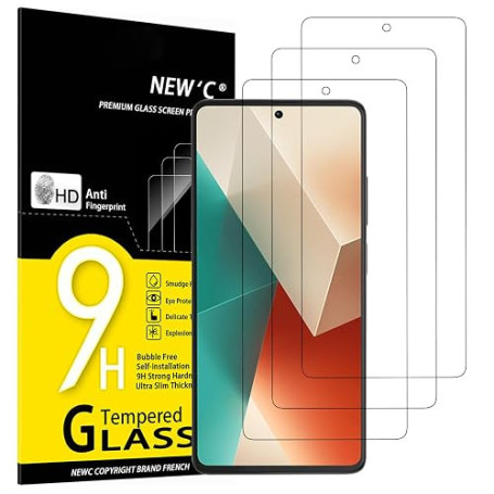 NEW'C Lot de 3, Verre Trempé pour Xiaomi Redmi Note 13 5G/4G (non compatible avec Xiaomi Redmi 13) Protection efficace contre le