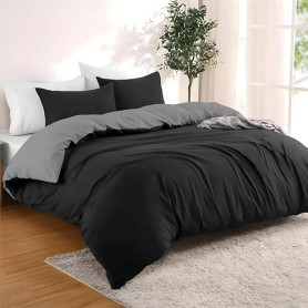 Dreamzie - Housse de Couette 220x240 avec 2 Taies Oreiller 65x65 cm | Parure de Lit 160x200 · Reversible · Noir/Gris Foncé · Mic