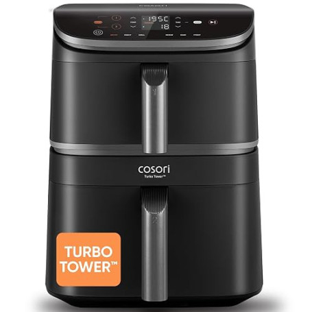 Cosori Air Fryer Turbo Tower 10,8L, 3 Niveaux Cuisson, 6-en-1 | Cuisson Homogène, Design compact, 41% Moins Large que les Double