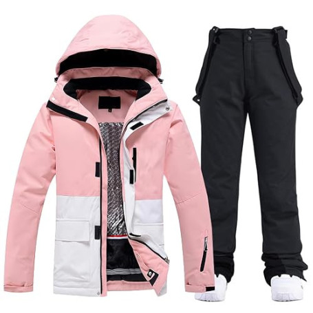 HOTIAN Ensemble veste et pantalon de ski pour femme - 2 pièces - Imperméable - Coupe-vent - Hiver - Chaud - Ski - Neige - Ensemb
