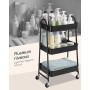 SONGMICS Desserte à roulettes en Acier, à 3 Niveaux, 45 x 31 x 77,5 cm | Chariot de Rangement, Étagère Cuisine, pour Salle de Ba