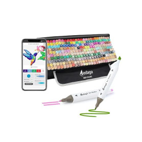 HornedDragon 280 Couleurs Feutre a Alcool avec App, Marqueurs à Alcool | Double Pointe Fine & Biseautée | Étui Auto-Portant | No