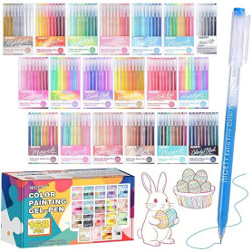 NICETY Stylo Gel Couleur – Set de 168 Gel Pens avec Pointe Fine 0,5mm & 162 couleurs (159 + 3 blanc / 3 argent / 3 or)– Feutres