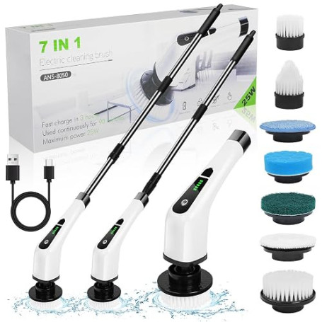 OSDUE Electrique Nettoyage Rotative, Brosse de Nettoyage Electrique, sans Fil avec 7 Têtes Brosse, Remplaçables Poignée d'extens