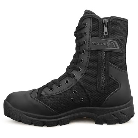QUNLON Hommes Bottes Militaires Noires Rangers Militaire Homme Bottes Moto Homme Bottes de Combat avec Zip Latéral Botte Airsoft