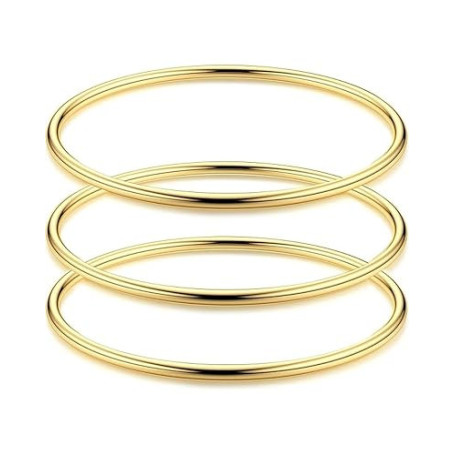 MYGLOAR Paquet de 3 bracelets ronds ultra-fins pour femmes en or - Bracelets empilables plaqués or 18 carats en acier inoxydable