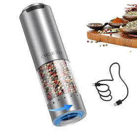 CIRCLE JOY Moulin à Poivre Électrique en Acier Inoxydable Rechargeable Moulin à Épices avec Récipient Transparent de 95ml, Lumiè