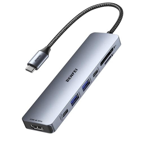 BENFEI Hub USB C 7-en-1 avec HDMI(4K@60Hz), 2 USB-A, 1 USB-C Data, 100W de Charge, Lecteur de Carte SD/TF,Compatible avec MacBoo