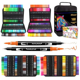 Efimeso 168 Couleurs Feutres Coloriage Adulte, Stylo Feutre Double Pointe Fine pour enfants,Feutre Pinceaux Aquarelle Marqueurs