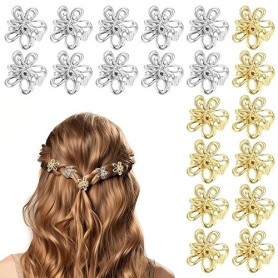 Bremorou Lot de 20 mini pinces à cheveux, petites pinces à cheveux en métal, pinces à cheveux dorées et argentées, fleurs, acces