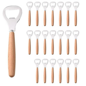 Lot de 20 décapsuleurs en bois avec tête en acier inoxydable - Décapsuleur à bière avec poignée ergonomique en bois - Décapsuleu