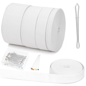 Swpeet Lot de 4 rouleaux de 20 m de large - Blanc - Largeur : 10 mm, 20 mm, 30 mm, 40 mm - Fil élastique à aiguille - Avec tête