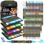 WINSONS Marqueur Acrylique 120 Couleurs, Non Toxique, Vives Pour Art | Deux pinceaux, encre fluide, ne bave pas, facile à ranger