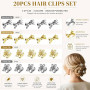 Lot de 20 Mini Pinces à Cheveux en Métal, Barrettes Fleur et Nœud Dorées et Argentées pour Femme et Fille, Accessoires pour Coif