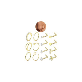 CASSIECA 14Pcs 20G Piercing Nez Acier Chirurgical Piercing Nez en Forme de L avec Zircone Piercing Anneau Nez Faux Piercing pour