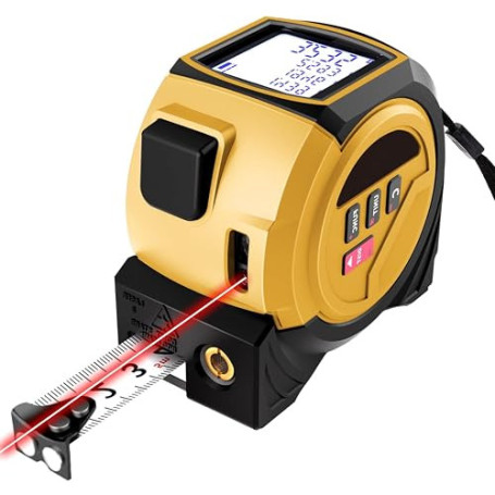 VOBOR 40m Télémètre Laser 3 en 1, Ruban à Mesurer 5m, USB-C Rechargeable, Écran LCD, Modes Pythagore, Surface et Volume, Crochet