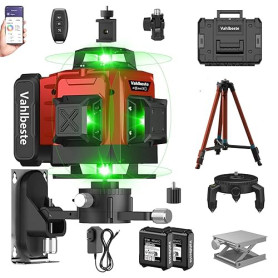 Vahlbeste Niveau Laser avec Trepied 4 x 360°, 4D 16 Lignes Laser Chantier avec 2 x 4800mAh Batterie & Affichage LED, Niveau Lase