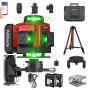 Vahlbeste Niveau Laser avec Trepied 4 x 360°, 4D 16 Lignes Laser Chantier avec 2 x 4800mAh Batterie & Affichage LED, Niveau Lase