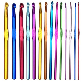 Gvolatee 14pcs Crochets en Aluminium Tricot Outils, Ensemble de Crochets Ergonomique Crochets de Tricot Multicolore 2-10mm, Croc