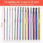 Gvolatee 14pcs Crochets en Aluminium Tricot Outils, Ensemble de Crochets Ergonomique Crochets de Tricot Multicolore 2-10mm, Croc