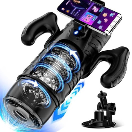 Masturbateurs Masculins Sex Toys avec 7 Modes Télescopiques et Rotations, Masturbateur Homme avec Poignée, Support pour Téléphon