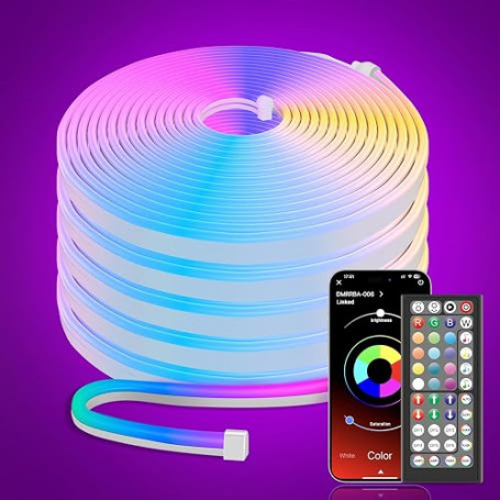 Macchiatto Ruban LED Néon 10M, DIY Bande LED avec APP/Télécommande, Synchronisation Musicale, Néon LED Chambre Gaming, Imperméab