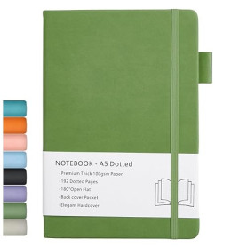 Carnet en Pointillé A5, Couverture Rigide, Journal à Pointillés avec Papier épais de 100 gsm, Poche Intérieure, Bande élastique,