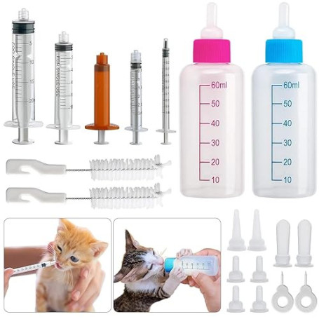 DONQL 60ml Biberon Chiot*2, Kit Biberon pour Animaux, Biberon pour Chaton, 8 Seringues à Tétons pour Animaux Domestiques, Tetine