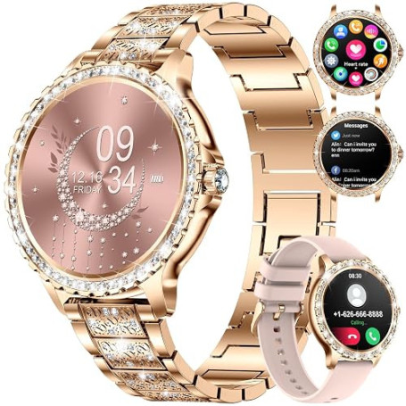LIGE Montre Connectée Femme Bluetooth Appels pour Android iOS Sport Fitness Activity Tracker Montre Femme Connectée 1,32" HD Fré