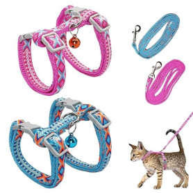 Lot de 2 harnais réglables pour chat - Harnais en nylon - Harnais avec laisse pour chatons - Harnais pour chat - Harnais pour ch