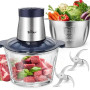 Bear 2L+1.8L Hachoir à Viande Électrique Verre + Acier Inoxydable 600W 2 Vitesses Hachoir avec 4 Lames en Acier Inoxydable et Ha