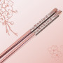 Baguettes Réutilisables en Acier Inoxydable 18/8 Design Sakura Rose Laser Gravée Anti-Dérapantes Lavables au Lave-Vaisselle Japo