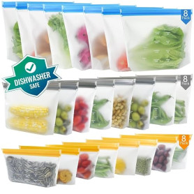 Lot de 24 sac congelation reutilisable et Stand Up,Sac congelation en silicone sans BPA, Sacs de rangement en silicone réutilisa