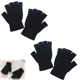 2 Paire Gants Sans Doigts Hiver, Gants D'Hiver Demi-Doigts Mitaines Mitaines Unisexes en Tricot Extensible Gant de Poignet Exten