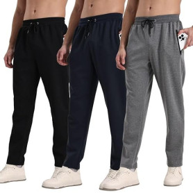 Hpbygstae Lot de 3 pantalons de jogging athlétiques pour homme, avec fermeture éclair, respirants et flexibles