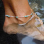 Carufin Bracelet de cheville turquoise multicouche fleur perles accessoires de cheville d'été bijoux de plage pour femmes et fil