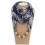 Xuniu Écharpe Femme, Femmes Floral Impression Écharpe en Mousseline De Soie Collier Pendentif Bijoux Hijab Soft Bleu Marine + Bl