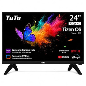 TuTu TU24Q1H-T8 Smart TV 24 Pouces (60 cm), sans Bord Connectée Télévision avec Tizen OS, WiFi, Bluetooth, App Store, AirPlay, T