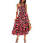 GRACE KARIN Robe d'été pour femme avec bretelles spaghetti et motif floral - Robe longue pour femme - Style bohème - Pour vacanc