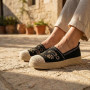 GLAMORA Ballerines Femme Chaussures Plates Slip-on Broderie Élégante Bout Tressé Style Espadrille Confortables Légères Semelle A