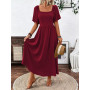 Robe Longue Femme Élégante Col Carré Vintage Maxi Ligne A Taille Haute | Robes Manches Longues/Manches Courtes Robe Maxi Volante