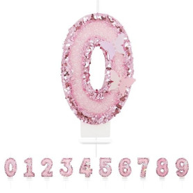 Bougies d'anniversaire Numéro 0,3D Rose Bougie Chiffre 0,Papillon Decoration Gateau Anniversaire,Bougies Scintillantes Gâteau To
