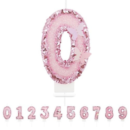 Bougies d'anniversaire Numéro 0,3D Rose Bougie Chiffre 0,Papillon Decoration Gateau Anniversaire,Bougies Scintillantes Gâteau To