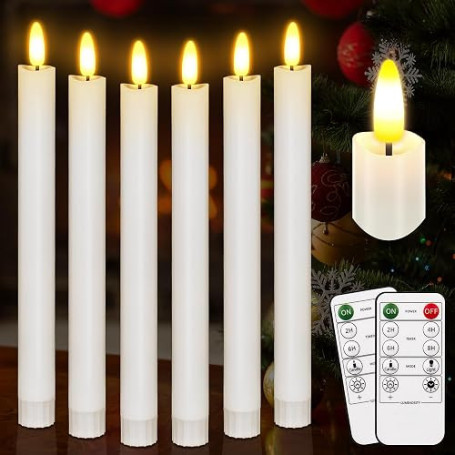 Bougies coniques sans flamme avec télécommande,500 heures 3D vacillante à piles, chandeliers sans flamme classiques pour Noël, m